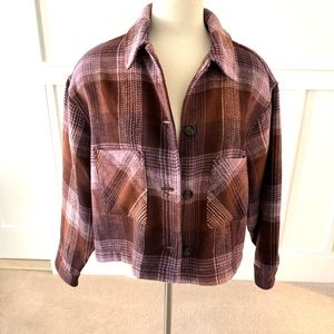 For the Republic new plaid crop jacket, brown/pink, size medium.